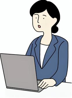 パソコン作業する女性　黒髪 パソコン,タイピング,デスクワーク,仕事,テレワーク,在宅勤務,オンライン,会社員,大人,日本人のイラスト素材