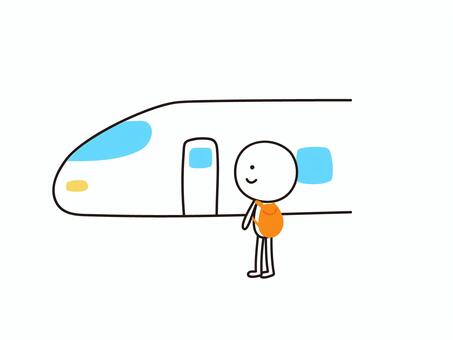 新幹線に並ぶ棒人間のイラスト 新幹線,電車,帰省,旅行,旅,交通手段,移動,交通網,乗り物,鉄道のイラスト素材