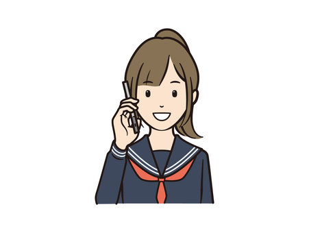 スマホで通話する笑顔のセーラー服女子 電話,スマホ,スマートフォン,通話,話す,学生,セーラー服,学生服,女子,女子高生のイラスト素材