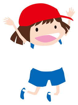 Energetic child (girls), primary school students, red white cap, gymnastics, JPG, PNG and EPS