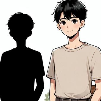 少年とシルエット