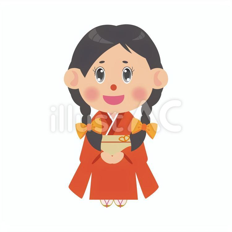 着物を着た女性（みつあみ） 着物,和服,女性のイラスト素材