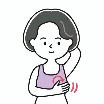 胸確認2 上半身 下着_顔白-影 GBW 女性,ミセス,ブラトップ,スポーツブラ,スポブラ,乳がん検診,乳癌,セルフチェック,自己検診,ピンクリボンのイラスト素材
