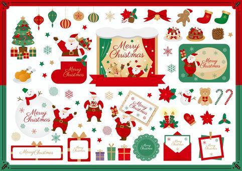クリスマスのフレームセット クリスマス,サンタクロース,サンタ,フレーム,吹き出し,セット,あしらい,イベント,マルシェ,フェスのイラスト素材