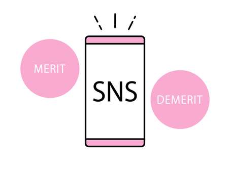 SNSのメリットとデメリット スマホ,スマートフォン,sns,アプリ,メリット,デメリット,長所,短所,良い点,悪い点のイラスト素材