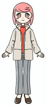 桃色の女の子のボアコート ピンク,手描き,冬,コート,ボアコート,ボアジャケット,冬コート,冬ファッション,冬コーデ,アウターのイラスト素材