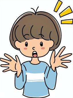 男の子にも女の子にも見えるこども（驚き） こども,男の子,女の子,小学生,幼児,上半身,長袖,シンプル,かわいい,ショートカットのイラスト素材