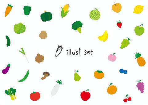 野菜と果物の可愛いイラストセット 野菜と果物の可愛いイラストセット 野菜,果物,人参,ピーマン,かぼちゃ,キャベツ,きゅうり,ともろこし,じゃがいも,玉ねぎのイラスト素材