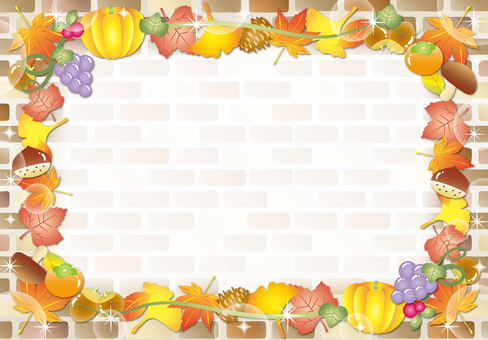 紅葉と秋の味覚レンガフレーム 紅葉と秋の味覚レンガフレーム 紅葉,秋,キラキラ,かわいい,レンガ,フレーム,カード,背景,壁紙,葡萄のイラスト素材