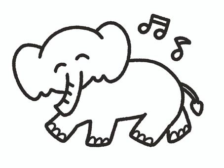 ルンルン楽しそうなゾウ＿線画 ゾウ,象,楽しい,嬉しい,音符,動物,生き物,ウキウキ,ルンルン,ゆるいのイラスト素材