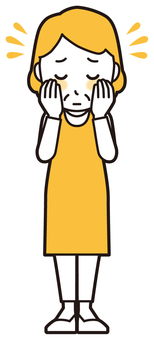  エプロンおばちゃん(黄)-119-全身 赤面,おばちゃん,エプロン,お母さん,ママ,中年,おばさん,主婦,人物,かわいいのイラスト素材