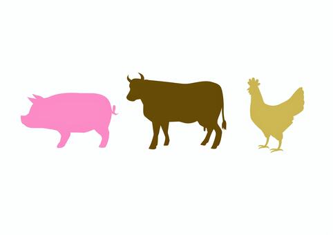 Illustration, pig, cattle, chicken, 