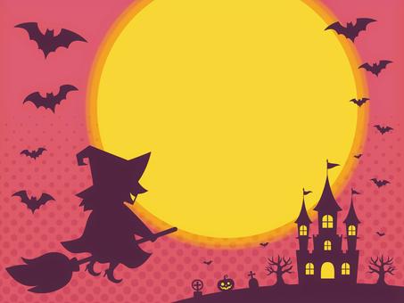 ハロウィン背景 魔女,背景,シンプル,壁紙,販促,月,満月,カボチャ,ジャックオーランタン,ハロウィンのイラスト素材