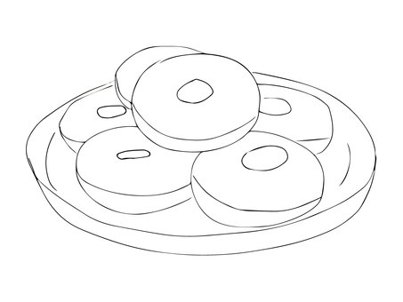 モノクロのドーナツ ドーナツ,リング,おやつ,スイーツ,食べ物,手描き,白黒のイラスト素材