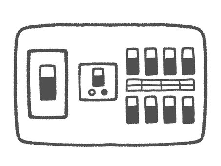 家庭用ブレーカー（白黒） ブレーカー,分電盤,配電盤,電気,スイッチ,箱型,装置,漏電,白黒,モノクロのイラスト素材