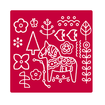 北欧イラストダーラナホース正方形イラスト ダーラナホース,北欧風,午年,スウェーデン,2026,馬,午,洋風,カジュアル,ピンクのイラスト素材