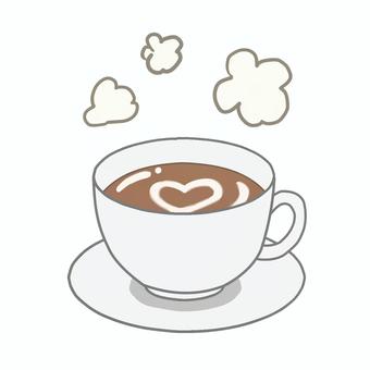 あったかいココア 飲み物,ココア,休憩,ティーカップ,皿,白,あったかい,エフェクト,湯気,ハートのイラスト素材