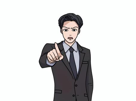 指差して厳しく注意するスーツ姿の男性 注意,スーツ,男性,上司,先輩,ビジネス,警告,指差し,コンプライアンス,怒鳴るのイラスト素材