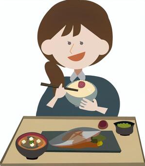 人物　食事　女性 人物,食事,女性,一汁三菜,栄養,定食,食べ物,栄養指導,和食,管理栄養士のイラスト素材