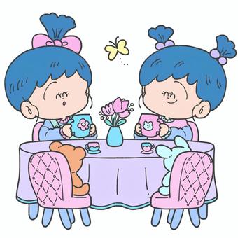 おままごとをする子どもの手描きイラスト ままごと,子ども,かわいい,手描き,遊び,保育園,幼稚園,療育園,挿絵,女の子のイラスト素材