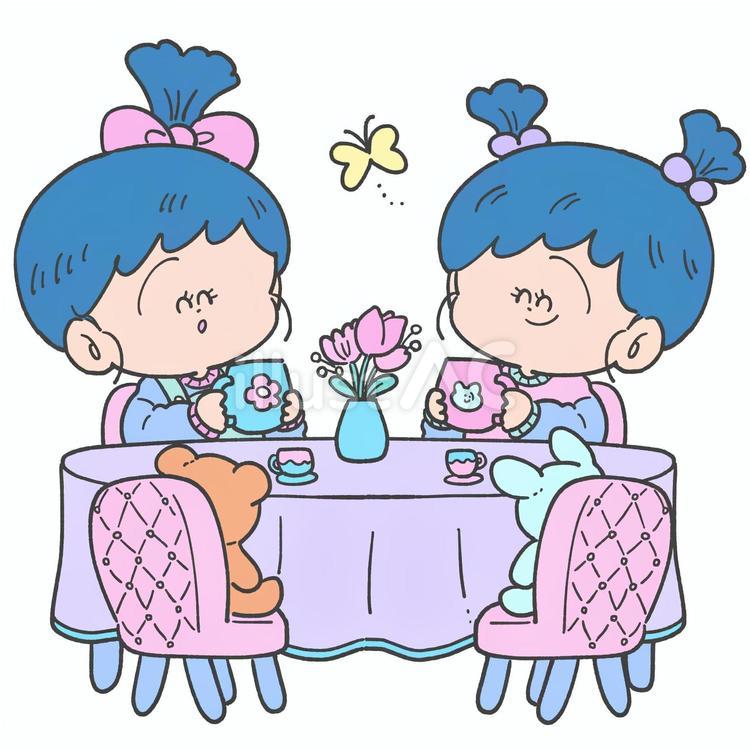おままごとをする子どもの手描きイラスト ままごと,子ども,かわいいのイラスト素材