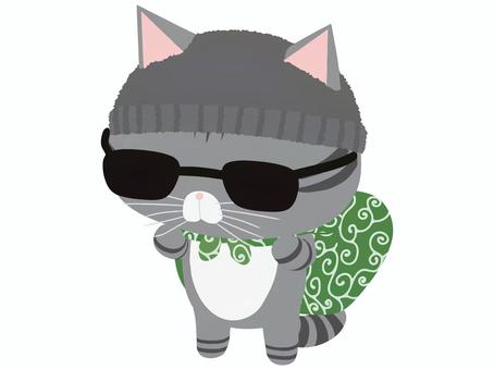 泥棒_猫 泥棒,猫,さばとら,動物,かわいい,不審者,防犯のイラスト素材