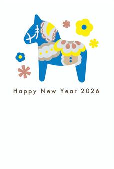 2026午年賀状155ダーラナホース縦6 ダーラナホース,正月,午,年賀,うま,2026年,年賀はがき,はがき,年賀状,午年のイラスト素材