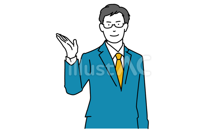紹介をするスーツのビジネスマン男性 案内,紹介,男性のイラスト素材