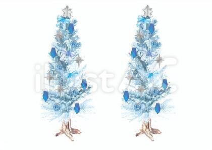 《水彩風》クリスマスツリー_白青