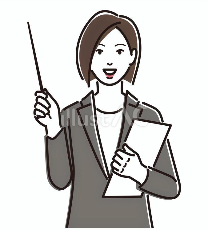 指示棒を持ち、説明するスーツの女性 指示棒,女性,ビジネスパーソンのイラスト素材