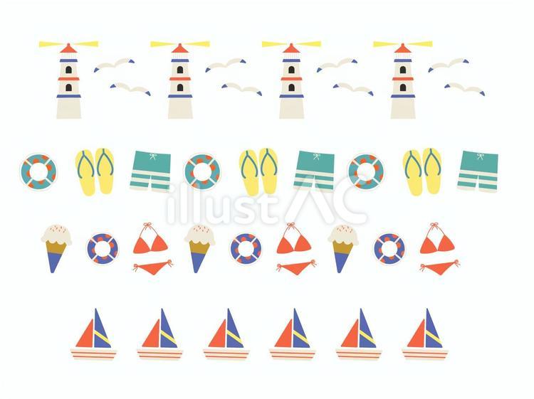 夏の海イメージ　イラスト罫線セット 夏,夏休み,夏のイメージのイラスト素材