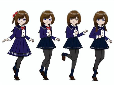 可愛くて清楚な制服の女子高生JK４種 女子高生,jk,十代,女性,女子,若い,溌剌,元気,高校生,学生のイラスト素材