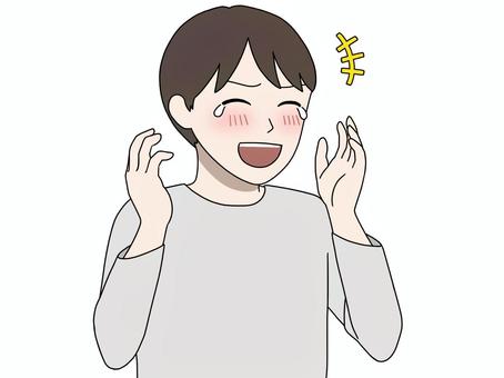 手を叩いて大笑いする男性 男性,灰色,長袖,涙,爆笑のイラスト素材