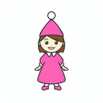 帽子とワンピースを身につけた女の子4 キャラクター,女の子,ワンピース,帽子,人,デフォルメ,ピンク,茶髪,かわいい,ワンポイントのイラスト素材