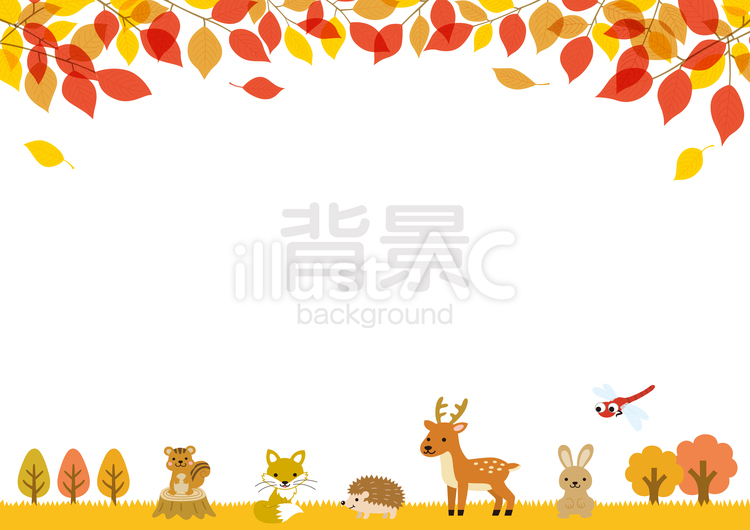 紅葉とかわいい動物の背景03 秋,動物,紅葉のイラスト素材
