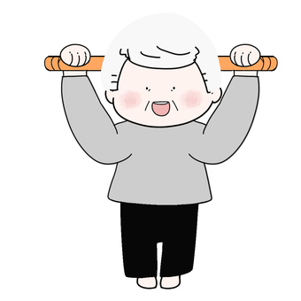 ゆるい顔をした棒体操をするおじいちゃん 棒体操,おじいちゃん,運動,高齢者,人物,介護,福祉,ゆるい,かわいい,シンプルのイラスト素材