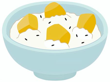 栗ご飯　並盛り 栗ごはん,栗,秋,旬,食べ物,ご飯,白背景,秋の味覚,炊き込みご飯,茶碗のイラスト素材