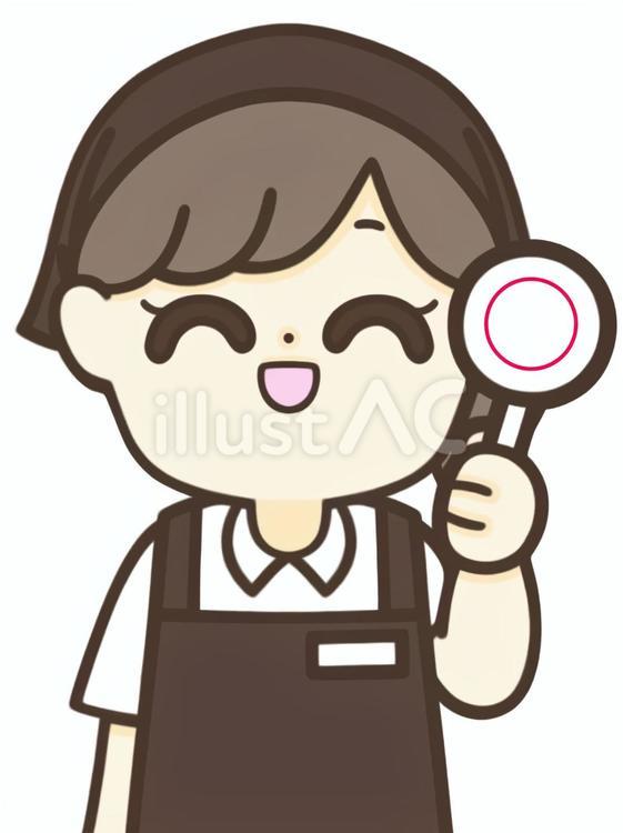 ◯の札を持つ女性店員 女性,店員,スタッフのイラスト素材