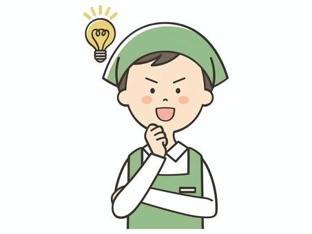 アイデアを思いつく男性店員 アイデアを思いつく男性店員 ひらめく,ひらめき,アイデア,思いつく,解決,理解,納得,わかる,店員,男性のイラスト素材