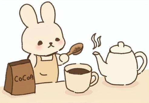 ココア作るうさぎ ココア,チョコレート,パウダー,甘い,インスタント,カフェ,飲み物,スプーン,カップ,ポットのイラスト素材