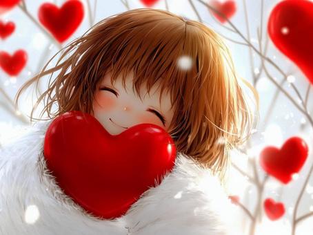 赤いハートと可愛い少女