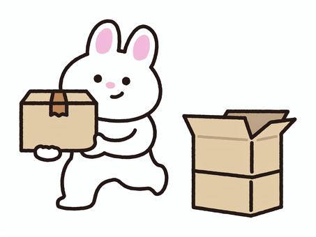 掃除うさぎ_ダンボール箱を運ぶ ダンボール,箱,断捨離,整理,運搬,引越し,新生活,うさぎ,動物,家事のイラスト素材