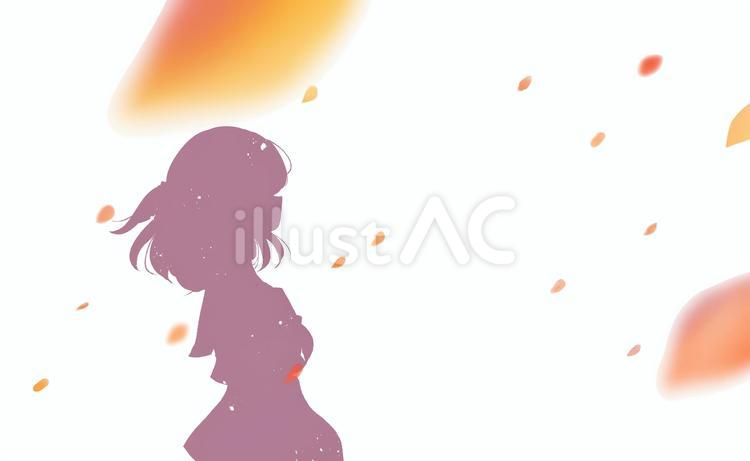 落ち葉が舞う中、女子学生のシルエット 学生,セーラー服,秋のイラスト素材