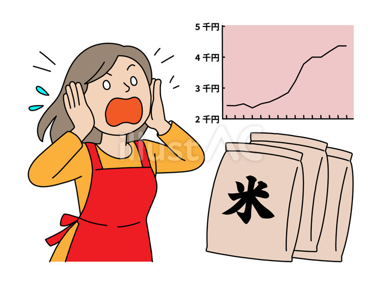 米の高騰に悲鳴を上げる主婦 主婦,女性,人間のイラスト素材