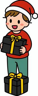 黒のプレゼントを貰う男子です。 プレゼント,シンプル,ギフト,喜ぶ,受け取り,サプライズ,笑顔,贈り物,手渡し,お祝いのイラスト素材