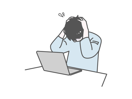 在宅PC作業男性｜焦り 男性,pc,仕事,在宅,テレワーク,ビジネス,リアクション,焦り,パニック,やらかしのイラスト素材