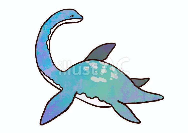 手描き　ゆるいプレシオサウルス パステル,カラー,手描きのイラスト素材