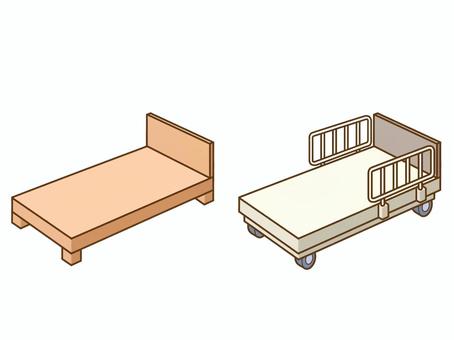 ベッド／介護ベッド：マットなし ベッド,リクライニングベッド,寝具,家具,木材,木製,金属,柵,キャスターのイラスト素材