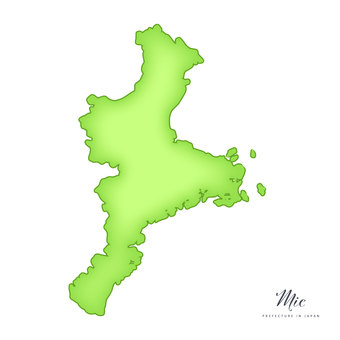 ソフトな立体感のある、三重県の地図 三重県,伊勢,志摩半島,四日市市,鈴鹿市,津市,松坂市,鳥羽市,熊野市,伊賀市のイラスト素材