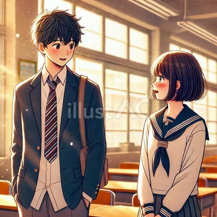 気持ちを伝えて 女子,男子,学校のイラスト素材